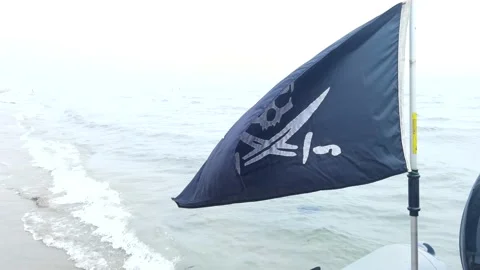 The skull and bones flag is fluttering in the wind Stock Footage 157524801