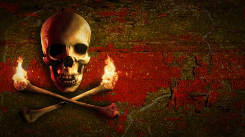 Skull and bones on a grunge background. Left comp. Pirate flag. Loop. Stock Footage 44559769