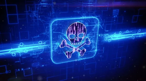 Skull and bones icon on abstract blue background Stock Footage 63492086