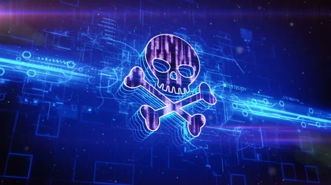 Skull and bones icon on abstract blue background Stock Footage 63492100