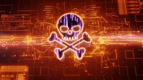 Skull and bones icon on abstract orange background Stock Footage 72345637
