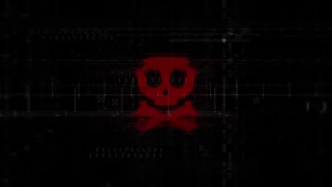 Skull and bones Logo Animation on Digital Background Stock Footage 343342892