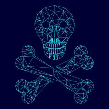 Skull and bones low poly triangulation triangulated polygonal electric cyan b イラスト素材