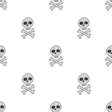 Skull and bones Seamless Pattern. Cartoon Pirate elements and objects. backgr Illustrazione stock