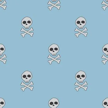 Skull and bones Seamless Pattern. Cartoon Pirate elements and objects. backgr Stock Illustration