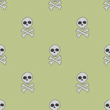 Skull and bones Seamless Pattern. Cartoon Pirate elements and objects. backgr Illustrazione stock