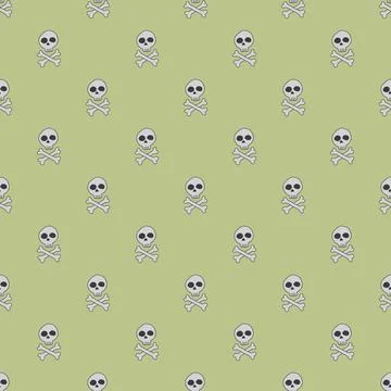 Skull and bones Seamless Pattern. Cartoon Pirate elements and objects. backgr Illustrazione stock