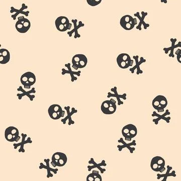 Skull and bones Seamless Pattern. Cartoon Pirate elements and objects. backgr 스톡 일러스트