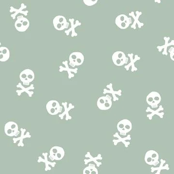 Skull and bones Seamless Pattern. Cartoon Pirate elements and objects. backgr Stock Illustration