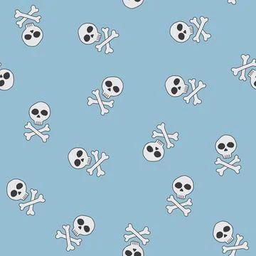 Skull and bones Seamless Pattern. Cartoon Pirate elements and objects. backgr Stock Illustration