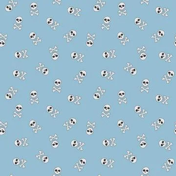 Skull and bones Seamless Pattern. Cartoon Pirate elements and objects. backgr Stock Illustration
