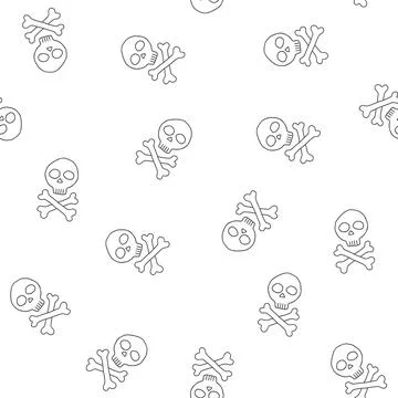 Skull and bones Seamless Pattern. Cartoon Pirate elements and objects. backgr Illustrazione stock