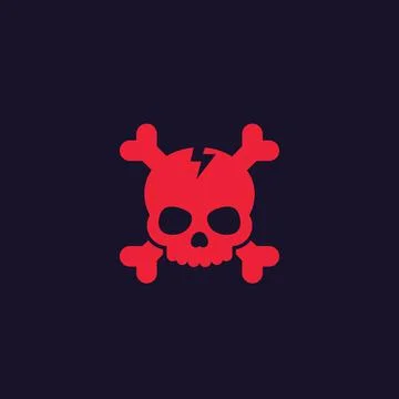 Skull and bones vector icon, red on dark Stock Illustration