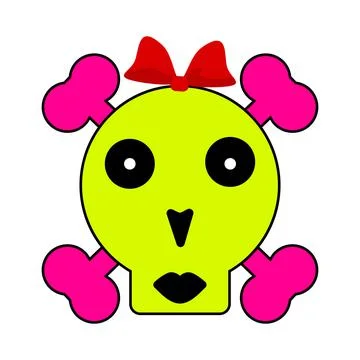 Skull and bones with a woman's face and a bow on her head. Vector illustration. Stock Illustration