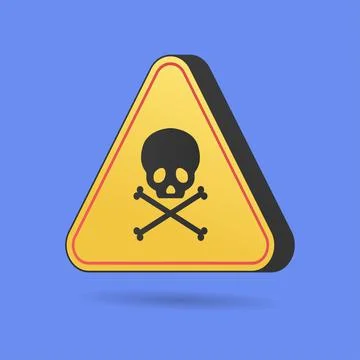 Skull and bones on yellow triangle, warning sign, attention sign, danger ahead Stock Illustration