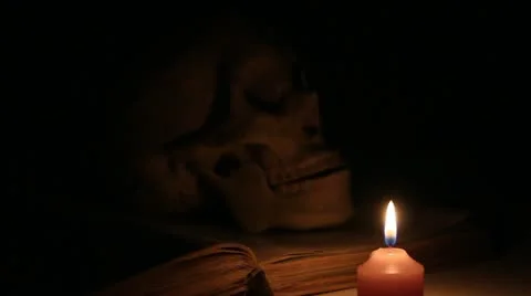 The skull and books Stock Footage 22221470