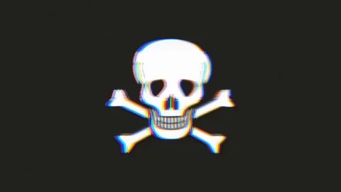 Skull And Cross Bones Icon On Bad Old Film Tape Stock Footage 95640614