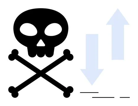 Skull and Crossbones with Computational Arrows in Simple Graphic Style Stock Illustration