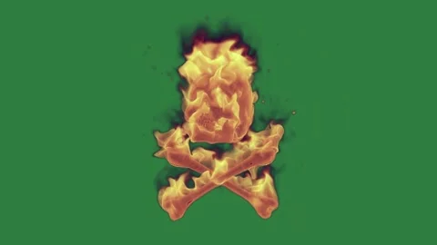 A skull and crossbones on green background fire screen crossbone with it is Vídeo Stock 336955048