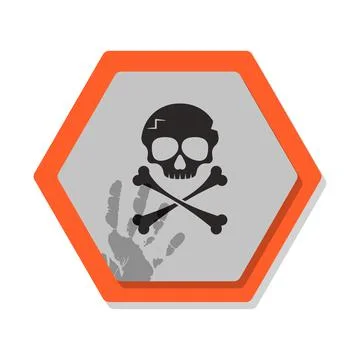 Skull and crossbones hexagonal danger sign Stock Illustration