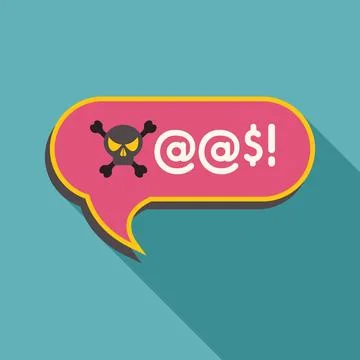 Skull and crossbones representing spam and online threats in speech bubble Stock Illustration