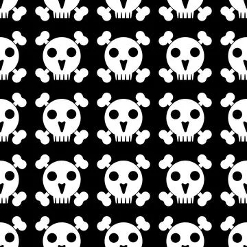 Skull and crossbones. Seamless pattern on black  background.  Stock Illustration
