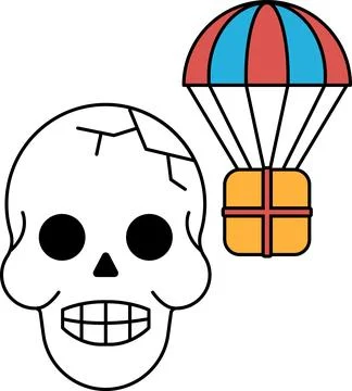 Skull and crossbones with a skull on the left and a balloon on the right Stock Illustration