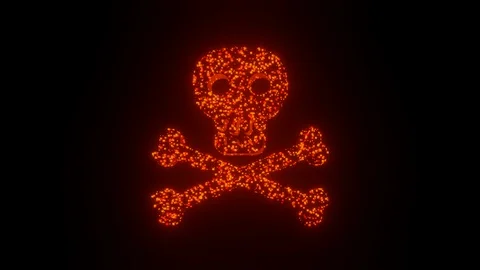 Skull and crossbones spin sign and symbol glow futuristic particle 3D rendering Stock Footage 124254832