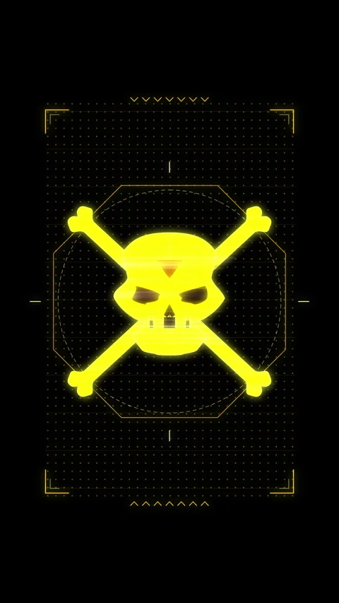 Skull And Crossbones Symbol on Glitch Led Screen Retro Vintage Display Vídeo Stock 346648182