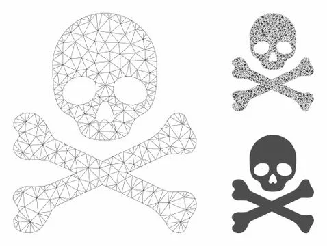 Skull and Crossbones Vector Mesh Wire Frame Model and Triangle Mosaic Icon Illustrazione stock