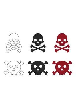 Skull and Crossbones Warning Danger Icon Set Stock Illustration