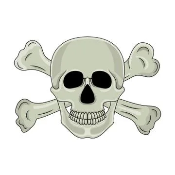 Skull and crossed bones isolated on white background. Cartoon human skull wit Stock Illustration