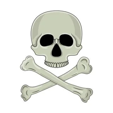 Skull and crossed bones isolated on white background. Cartoon human skull. Ve Stock Illustration
