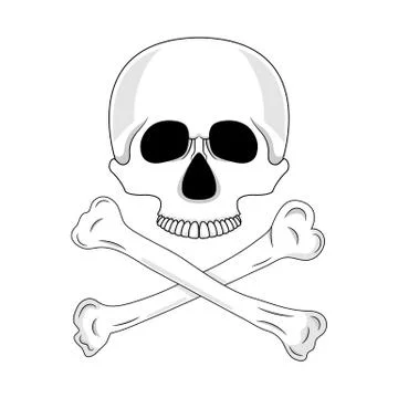 Skull and crossed bones isolated on white background. Cartoon human skull. Ve Stock Illustration