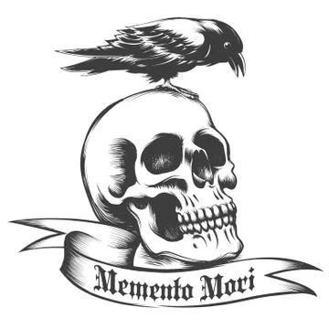 Skull and Crow Stock Illustration