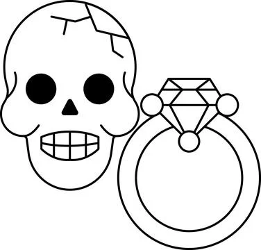 A skull and a diamond ring are drawn together Stock Illustration