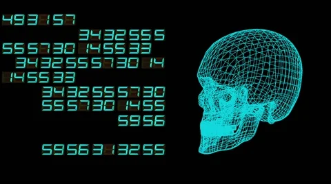 Skull and digital numbers mesh spinning animation Stock Footage 58656456