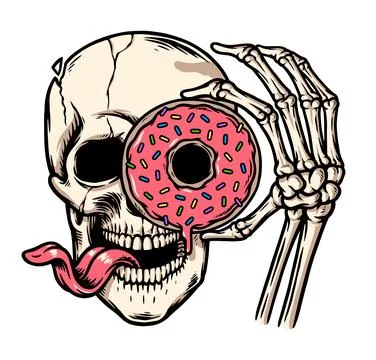Skull and donut in the face Stock Illustration