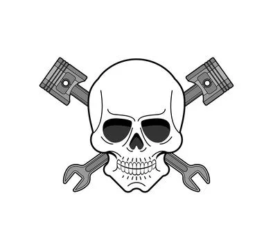 Skull and Engine piston sign. motorcycle pistons icon. Car workshop symbol Stock Illustration