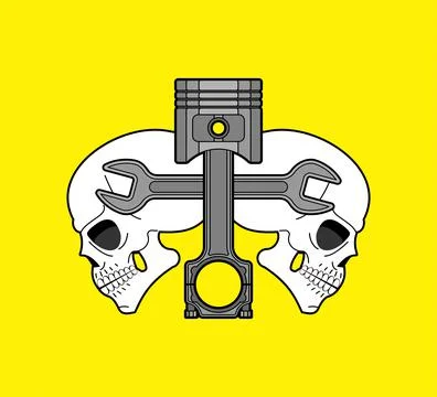 Skull and Engine piston sign. motorcycle pistons icon. Car workshop symbol Stock Illustration