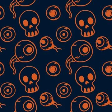 Skull and eyeball seamless pattern Stock Illustration