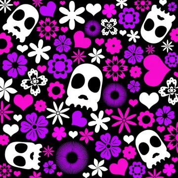 Skull and flora pattern background. Stock Illustration
