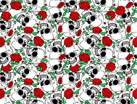 Skull and flower pattern seamless. Hand drawing Skeleton and roses background Stock Illustration