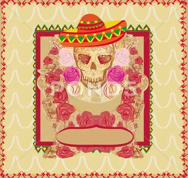 Skull and flowers day of the dead Stock Illustration