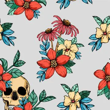 Skull and Flowers Pattern Stock Illustration
