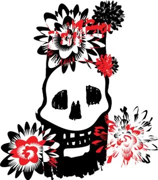 Skull and flowers vector illustartion Stock Illustration