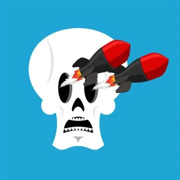 Skull and missile. Head of skeleton releases military rockets. War vector ill Stock Illustration