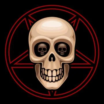 Skull and pentagram Illustrazione stock