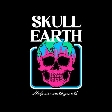 Skull and planet earth. Vector illustration for street wear t-shirt. Stock Illustration