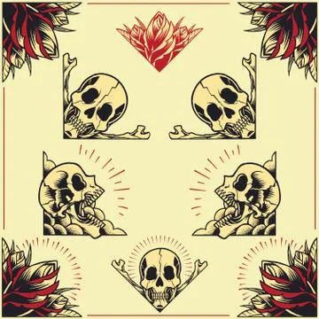 Skull and Rose Frames set 01 Stock Illustration